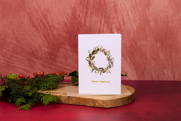 Merry Christmas Greeting Card - Christmas Wreath